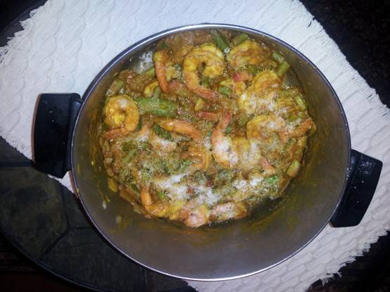 Shrimp and string bean subji