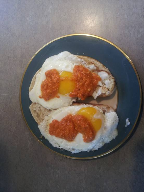 Fried egss and romesco sauce 
