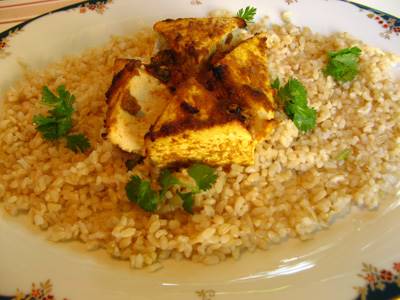 Stuffed tofu and brown rice